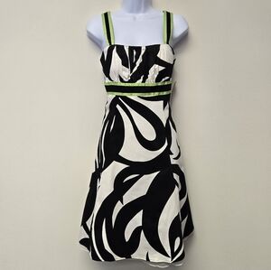 Kim Rogers Abstract Floral A-line Dress Black White Green 10